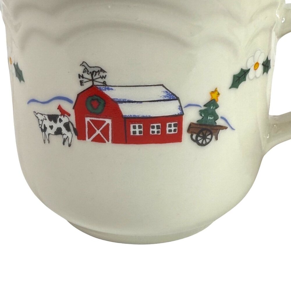 Pfaltzgraff Snow Village Mugs & Saucers Set Of 2 Christmas Angel Farm Barn VTG - Picture 7 of 13
